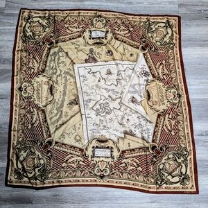 Vintage Ellen Tracy Silk Scarf Antique Map Print Square